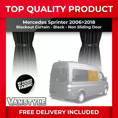 Fits Mercedes Sprinter 06>18 Blackout Fabric Non Sliding Door Curtain Black • £30.59